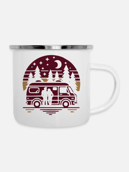 Vanlife - Emaille-Tasse - Weiß