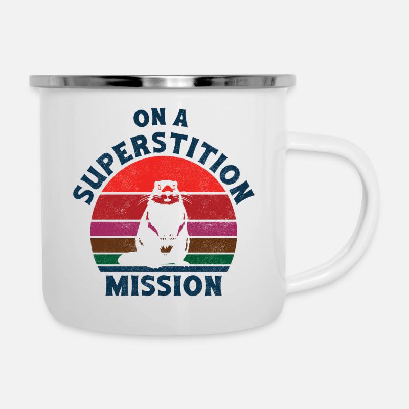 Sur une mission de superstition rétro marmotte coucher de soleil - Tasse émaillée - blanc