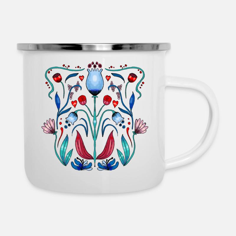 Folk Art Flora - Emaille-Tasse - Weiß
