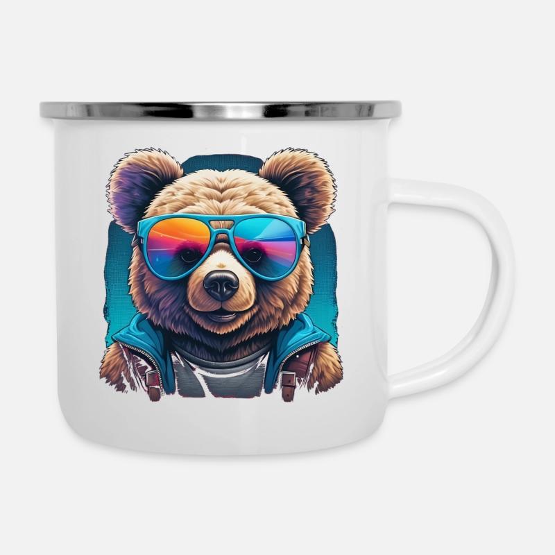Cooler Teddy - Emaille-Tasse - Weiß