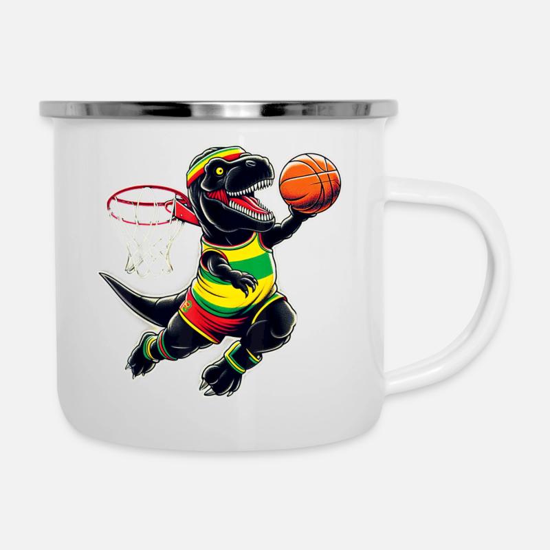 T-rex Dunking A Basketball Juneteenth Dinosaur - Camper Mug - white