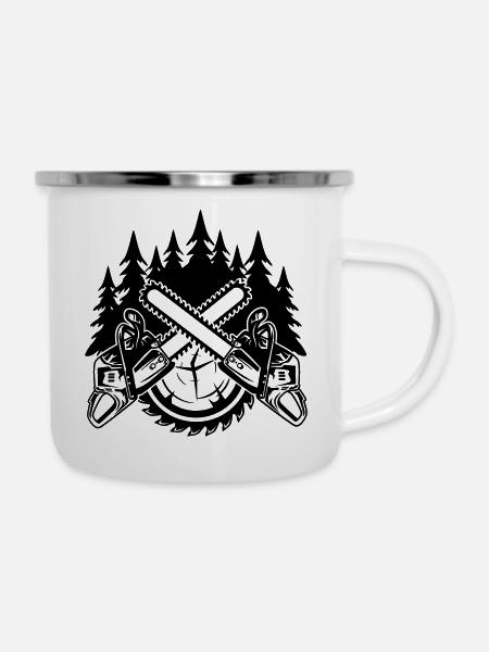 Motorsägen - Emaille-Tasse - Weiß