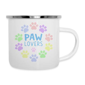 PAW LOVERS Blaue Pastell-Pfoten - Emaille-Tasse - Weiß - Rechts