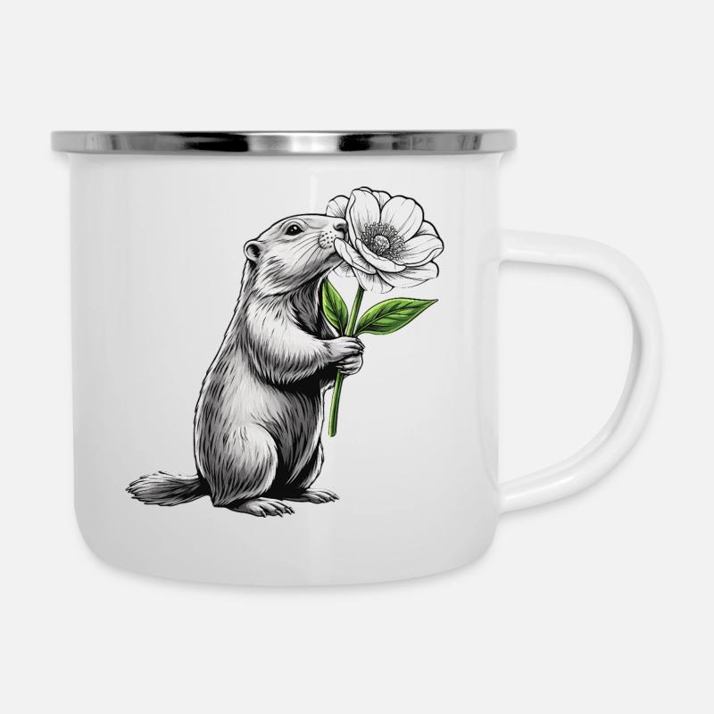 Marmotte avec fleur - Tasse émaillée - blanc