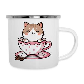 Chat Douillet dans une tasse rose - Tasse émaillée - blanc - Droite