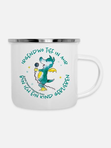 Tabaluga Singend Mit Spruch Kindheit - Emaille-Tasse - Weiß