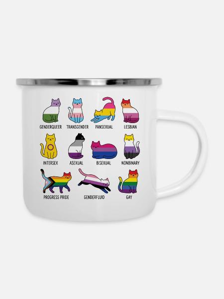 LGBTQ-Pride-Monat – Rainbow Cats - Emaille-Tasse - Weiß