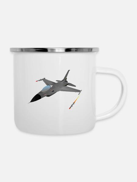 F-16 Kampfflugzeug - Emaille-Tasse - Weiß