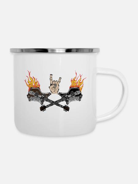 Rock'n'Roll in Flammen! - Emaille-Tasse - Weiß