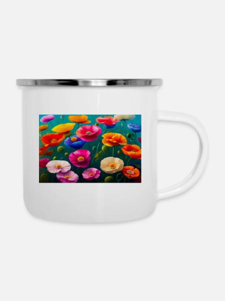 Mohnblumen, digitale Malerei - Emaille-Tasse - Weiß