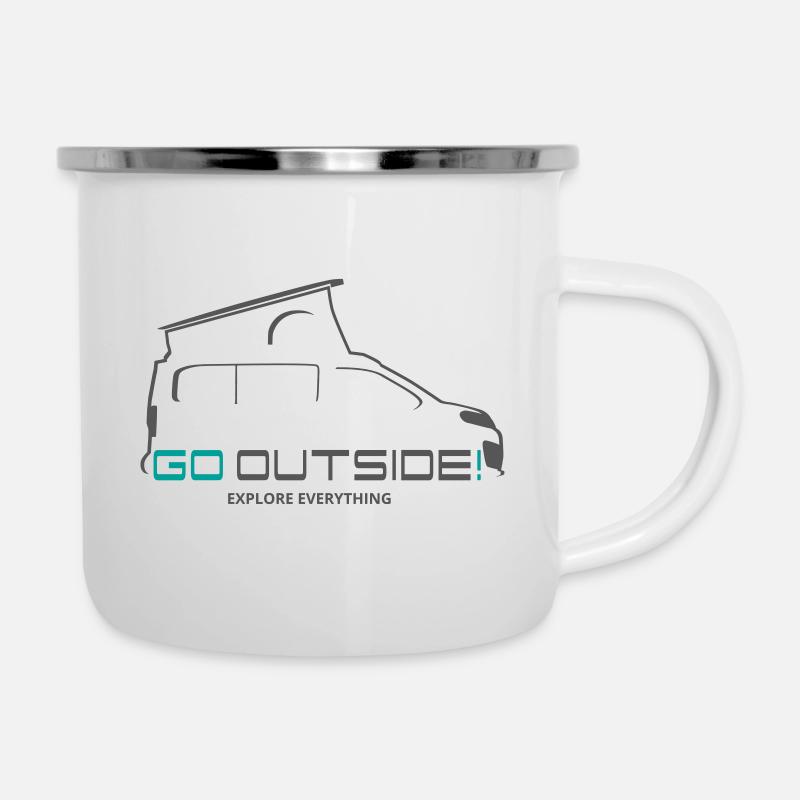 Cadeau de camping-car - Sortez / Explorez tout - Tasse émaillée - blanc