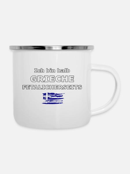 Ich bin halb Grieche - Emaille-Tasse - Weiß