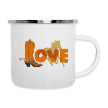 Cowboystiefel und Pferdesilhouette - Emaille-Tasse - Weiß - Rechts