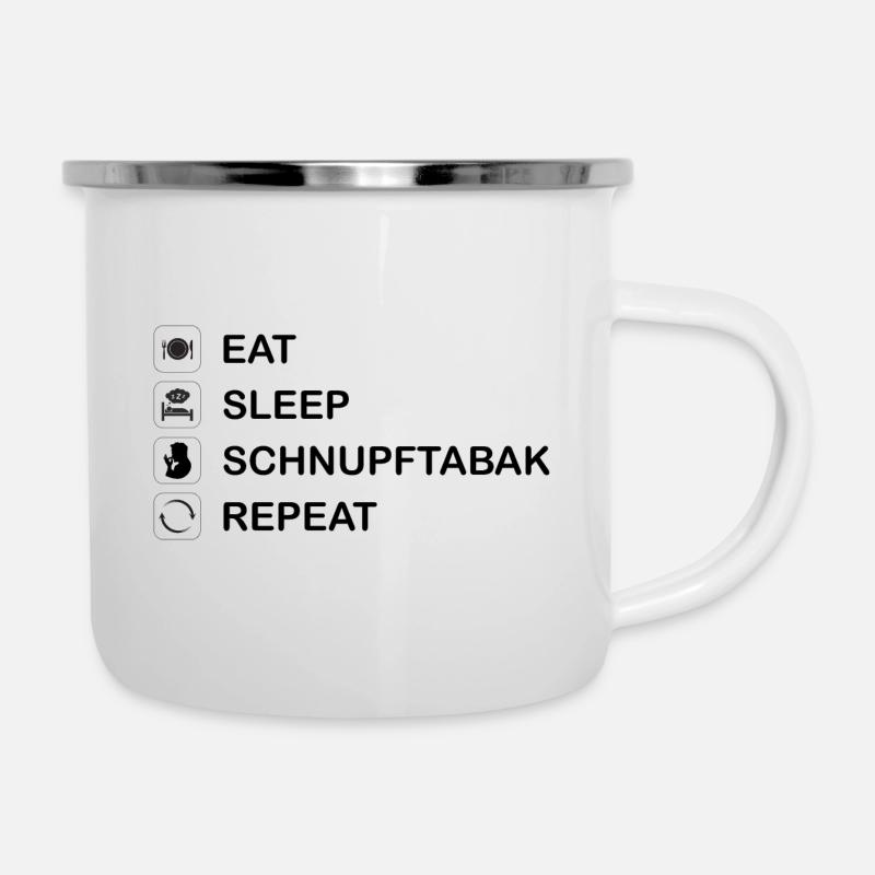 eat sleep schnupf repeat - Emaille-Tasse - Weiß