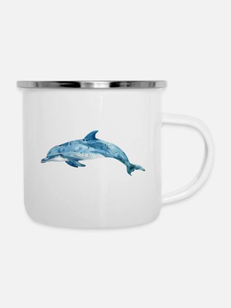 Aquarell Delphin - Emaille-Tasse - Weiß