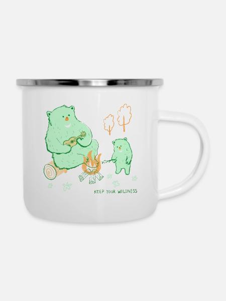 Campingbären mit Ukulele - Emaille-Tasse - Weiß