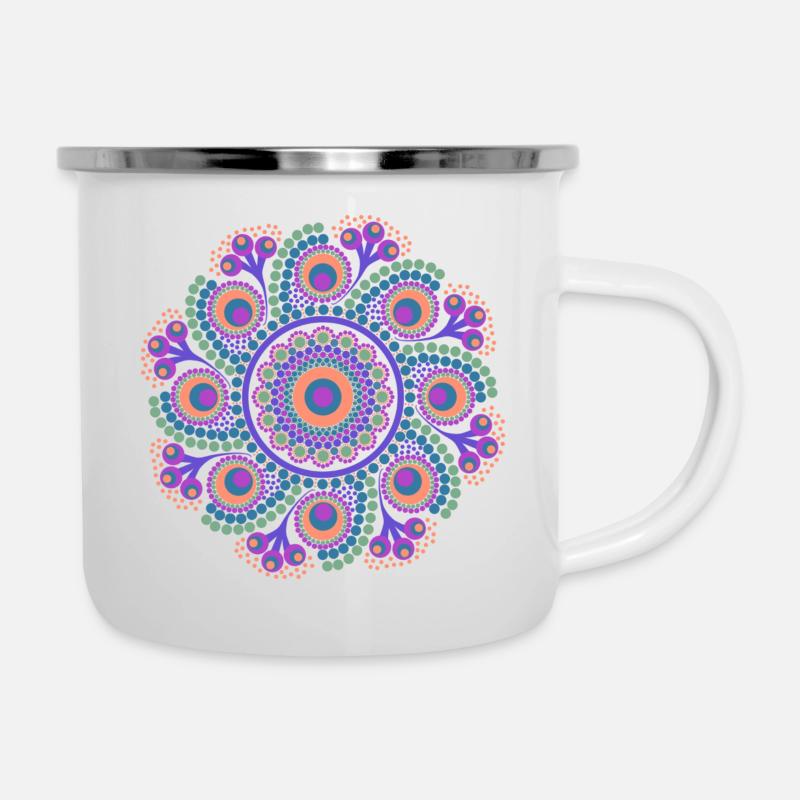 Rainbow Dot Mandala - Emaille-Tasse - Weiß