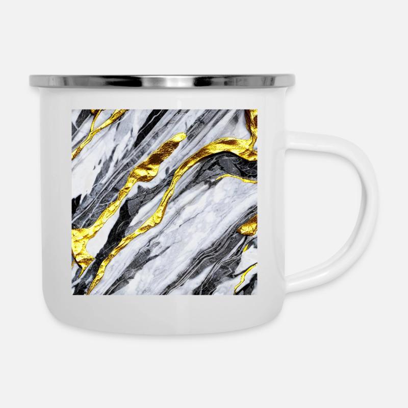 Marmorgold Struktur - Emaille-Tasse - Weiß