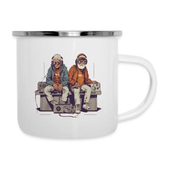 Zwei coole ältere Herren hängen ab - Hipster Style - Emaille-Tasse - Weiß - Rechts