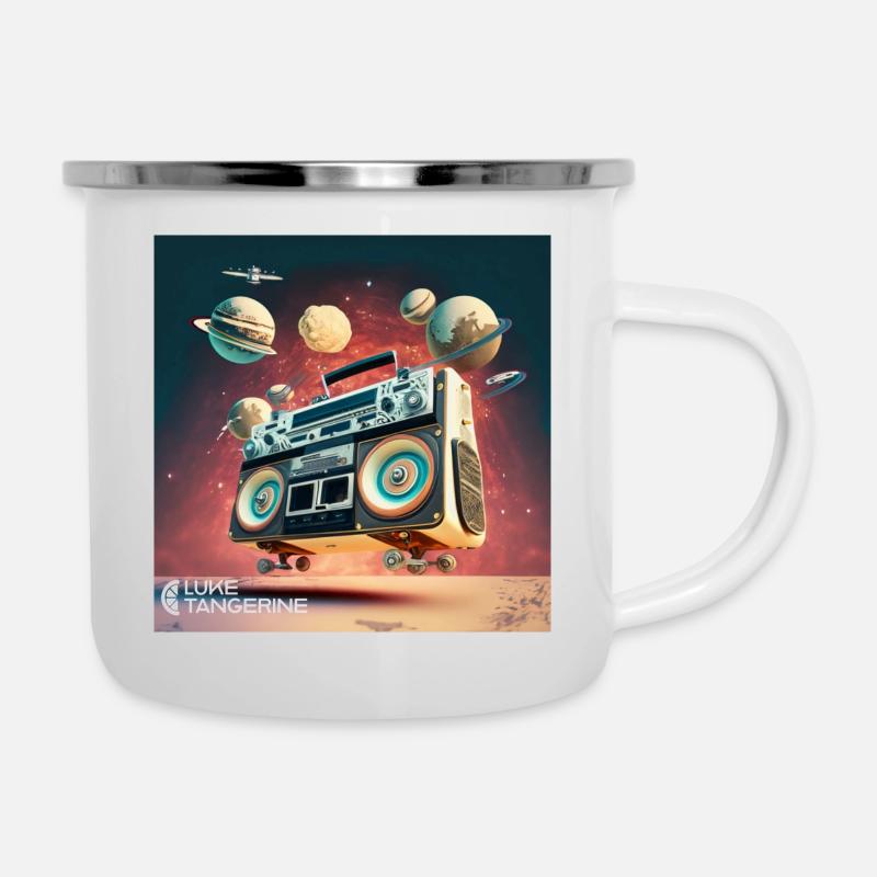 Space Boombox - Emaille-Tasse - Weiß