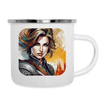 Stolze Kriegerin - Emaille-Tasse - Weiß - Rechts