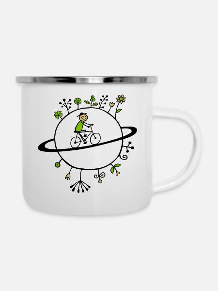 Welten-Radler - Emaille-Tasse - Weiß