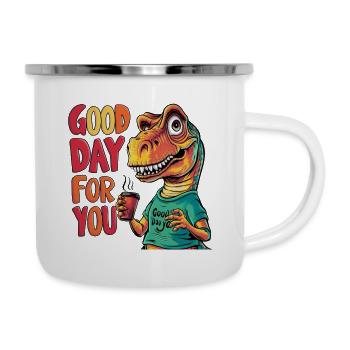 Le design montre un dinosaure cool tenant une tasse de café - Tasse émaillée - blanc - Droite