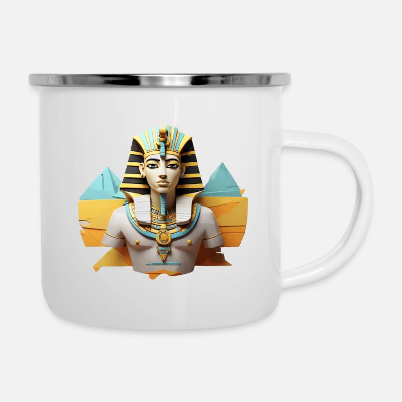 Pharaonisches Design - Emaille-Tasse - Weiß