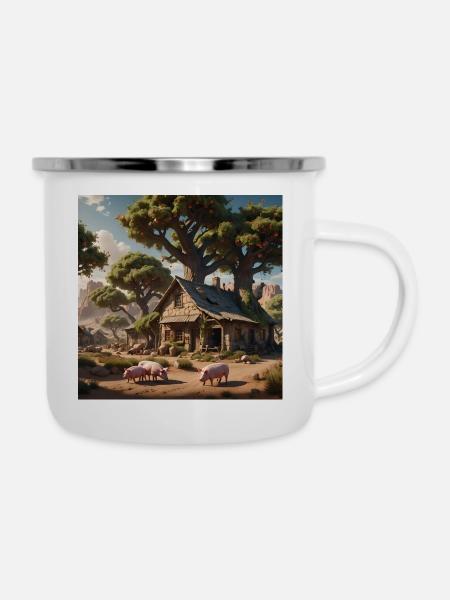 Schweinefarm - Emaille-Tasse - Weiß