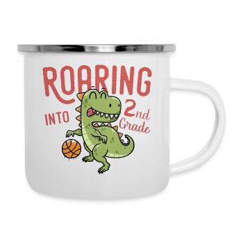 Roaring into 2nd Grade Dinosaur Basketball - Camper Mug - white - Right