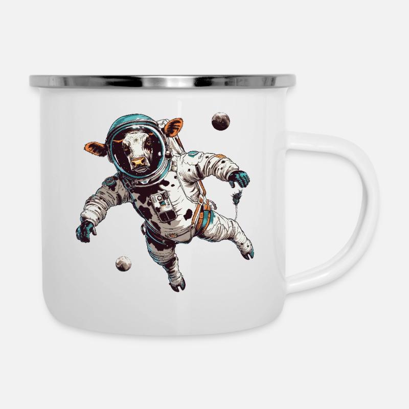 Kuh im Weltraum - Emaille-Tasse - Weiß