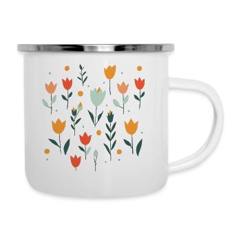 Geometrische Blumen – Modernes und lebendiges Desi - Emaille-Tasse - Weiß - Rechts