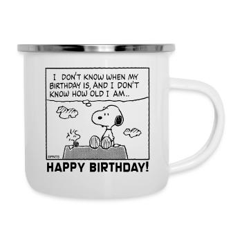 Peanuts Spruch Mit Snoopy Geburtstagsdesign - Emaille-Tasse - Weiß - Rechts