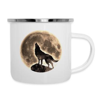 Loup, pleine lune, wolf, moon, wild, sauvage, - Tasse émaillée - blanc - Droite