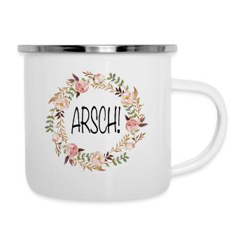 Arsch Blumenkranz - Emaille-Tasse - Weiß - Rechts