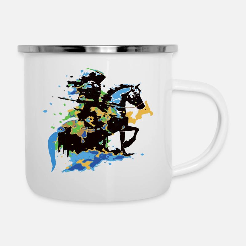 Reiter Pferd bunt - Emaille-Tasse - Weiß