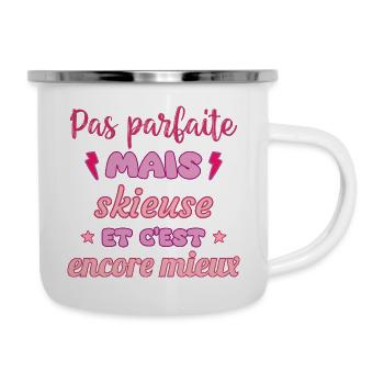 Pas parfaite mais skieuse,ski,montagne - Tasse émaillée - blanc - Droite