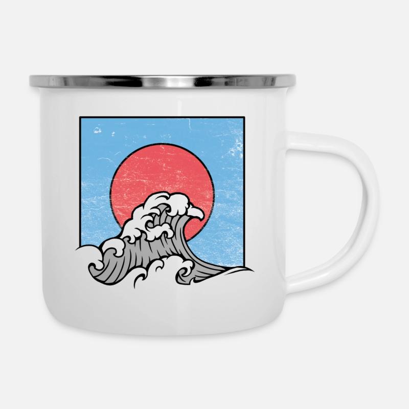 Vague, coucher de soleil, surf - Tasse émaillée - blanc