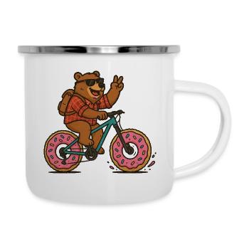 Ours sur VTT avec roues beignets - Tasse émaillée - blanc - Droite