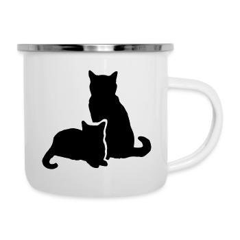 zwei Katzen - two cats - Emaille-Tasse - Weiß - Rechts