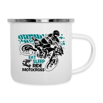 Eat Sleep Ride Motocross - Emaille-Tasse - Weiß - Rechts