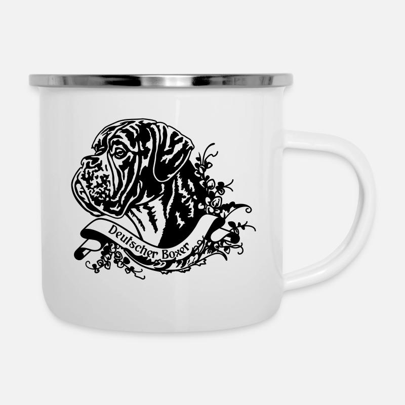 Deutscher Boxer an Retro-Banner 1 - Emaille-Tasse - Weiß
