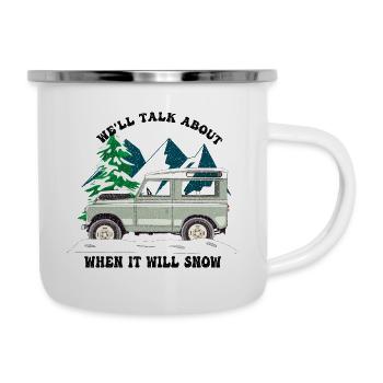 Altes 4x4 im Schnee - Emaille-Tasse - Weiß - Rechts