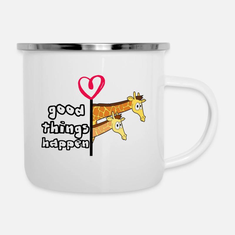 Giraffen-Design - Emaille-Tasse - Weiß
