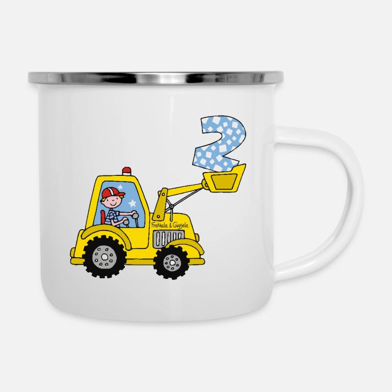 Bagger 2. Geburtstag - Emaille-Tasse - Weiß