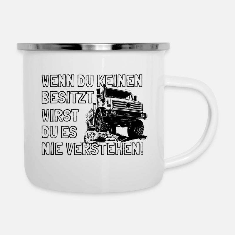 Unimog - Oldtimer - Offroad - Universal Motorgerät - Emaille-Tasse - Weiß