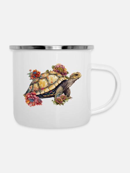 Hübsche Schildkröte - Emaille-Tasse - Weiß