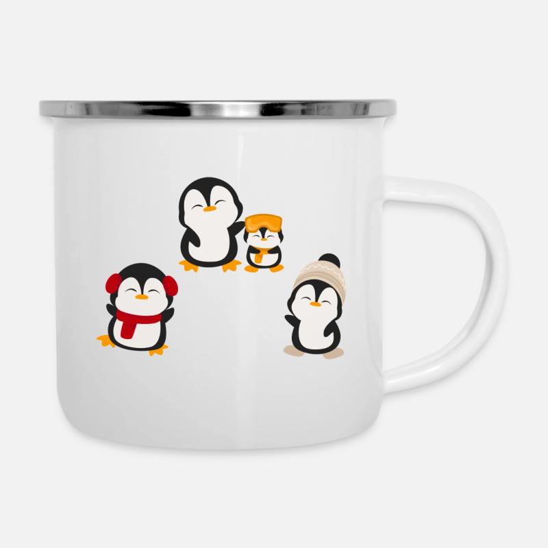 Pinguin - Emaille-Tasse - Weiß