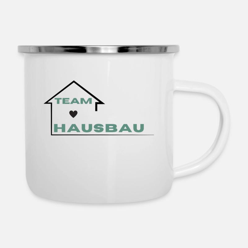 Team Hausbau - Emaille-Tasse - Weiß
