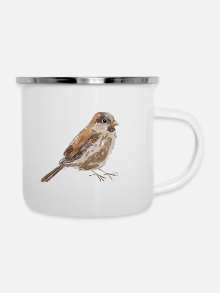 Spatz - Emaille-Tasse - Weiß